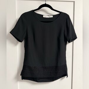 Akris Punto Black Short Sleeve Eyelet-Hem Blouse